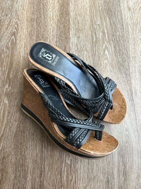 Decree Y2K Black Braided Platform Wedge Sandals